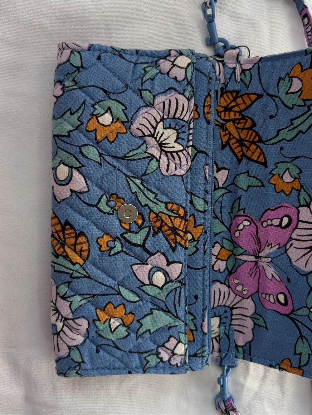 Vera Bradley Wild Prairie Floral Blue Quilted Fabric Crossbody Wallet Bag - Picture 9 of 14